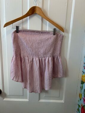 SHEIN Light Pink Strapless Smocked Peplum Crop Top